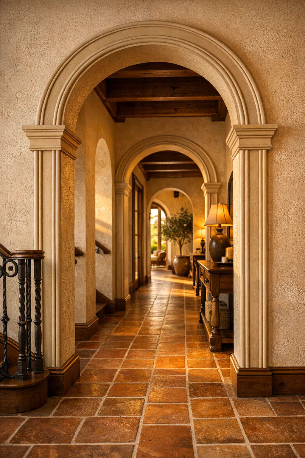 Mediterranean arch with warm layered trim