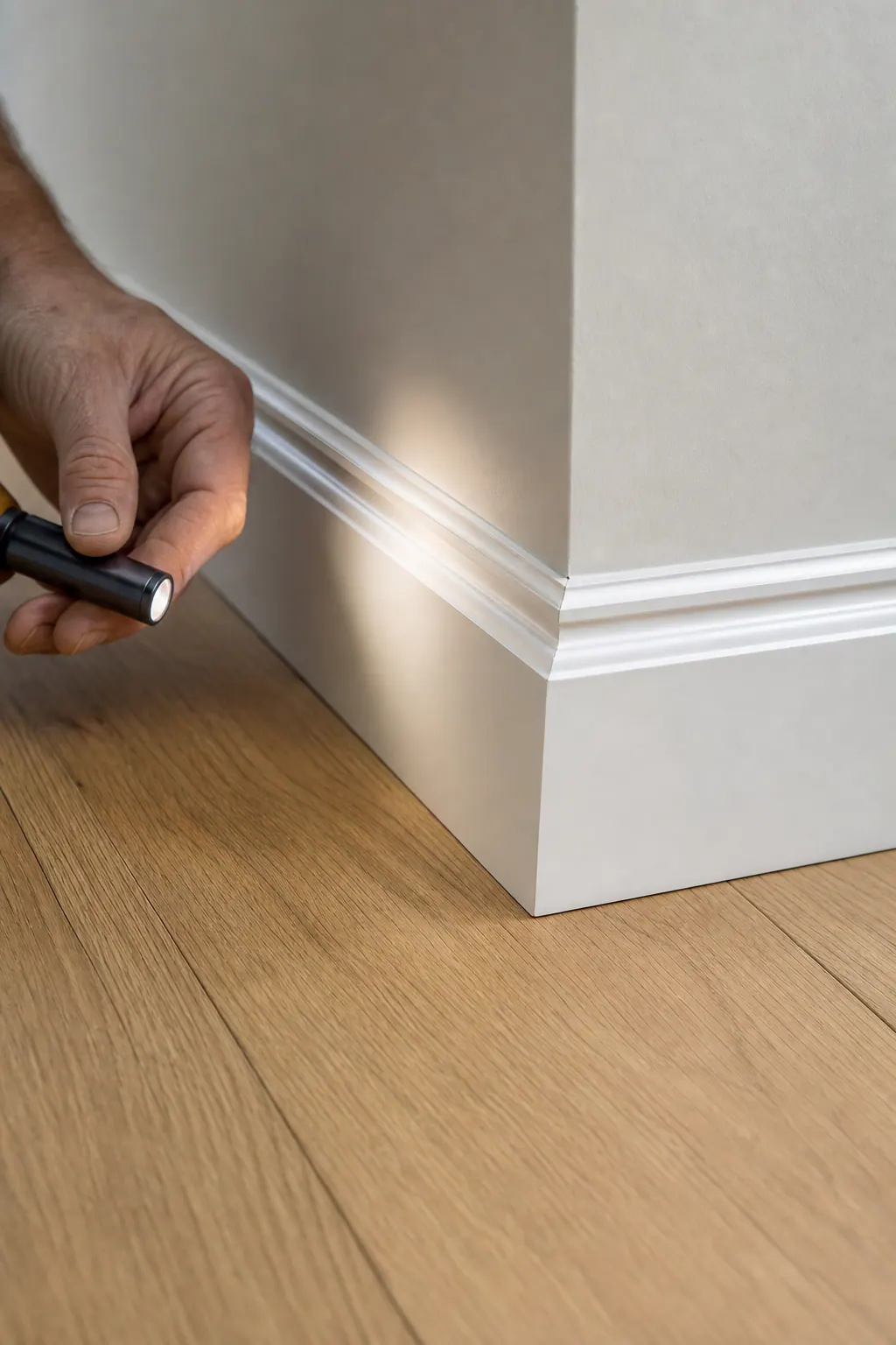 Close Inspection of Baseboard Finish Work