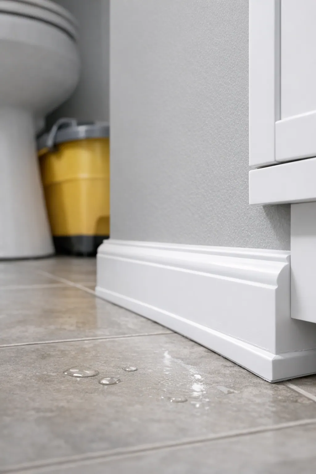 Baseboards where water collects