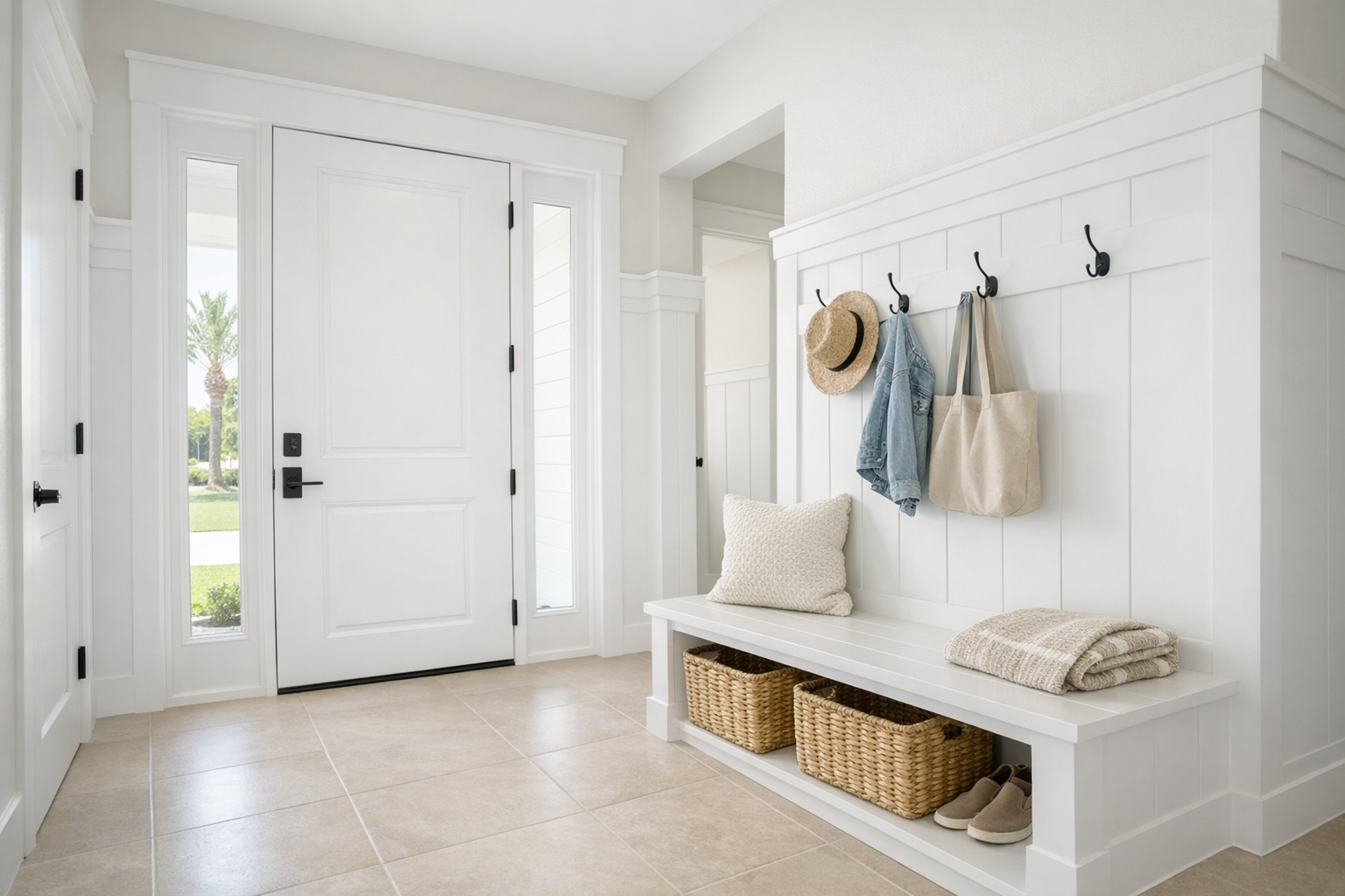 Entryway board and batten drop zone