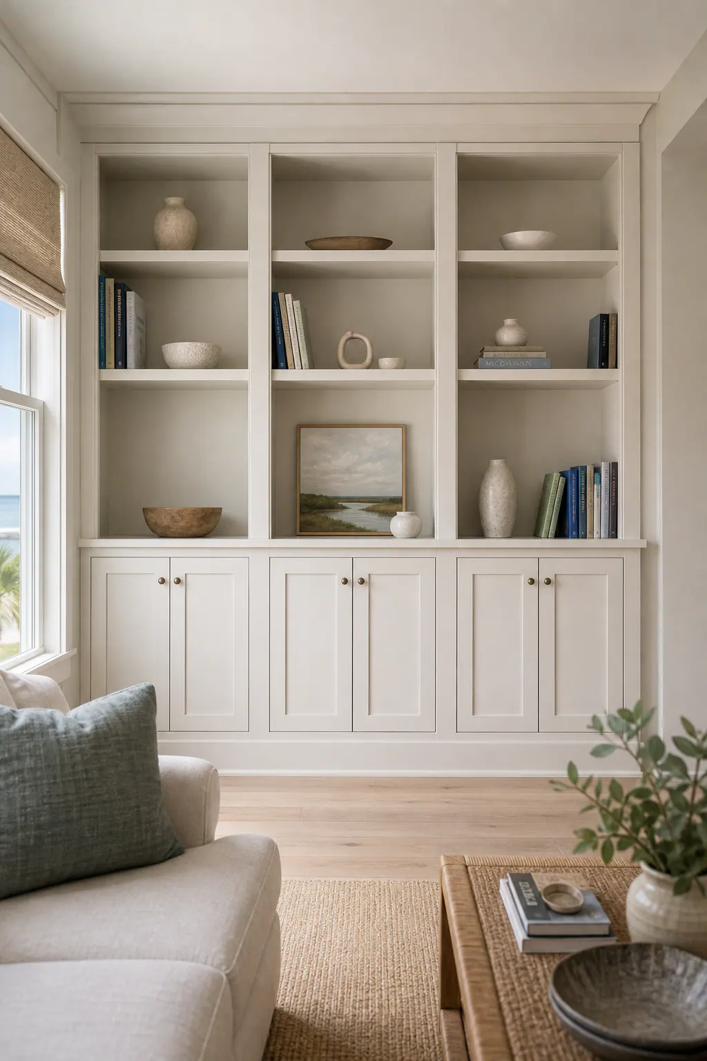 Finished Built-In Shelving and End Panels