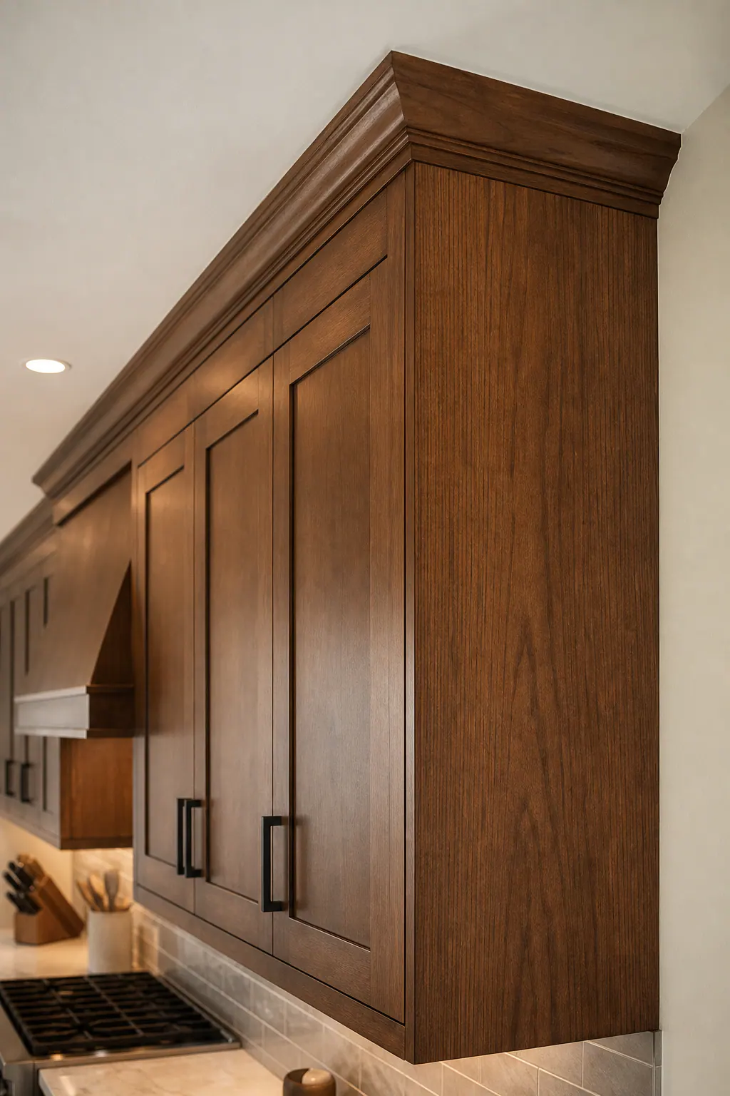 Stained Cabinet Crown and Finished End Panel