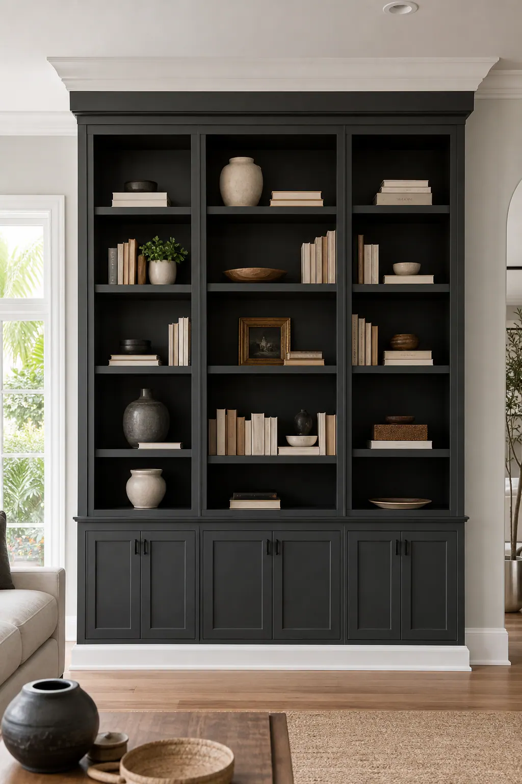 Bookcase Built-In With Contrasting Trim