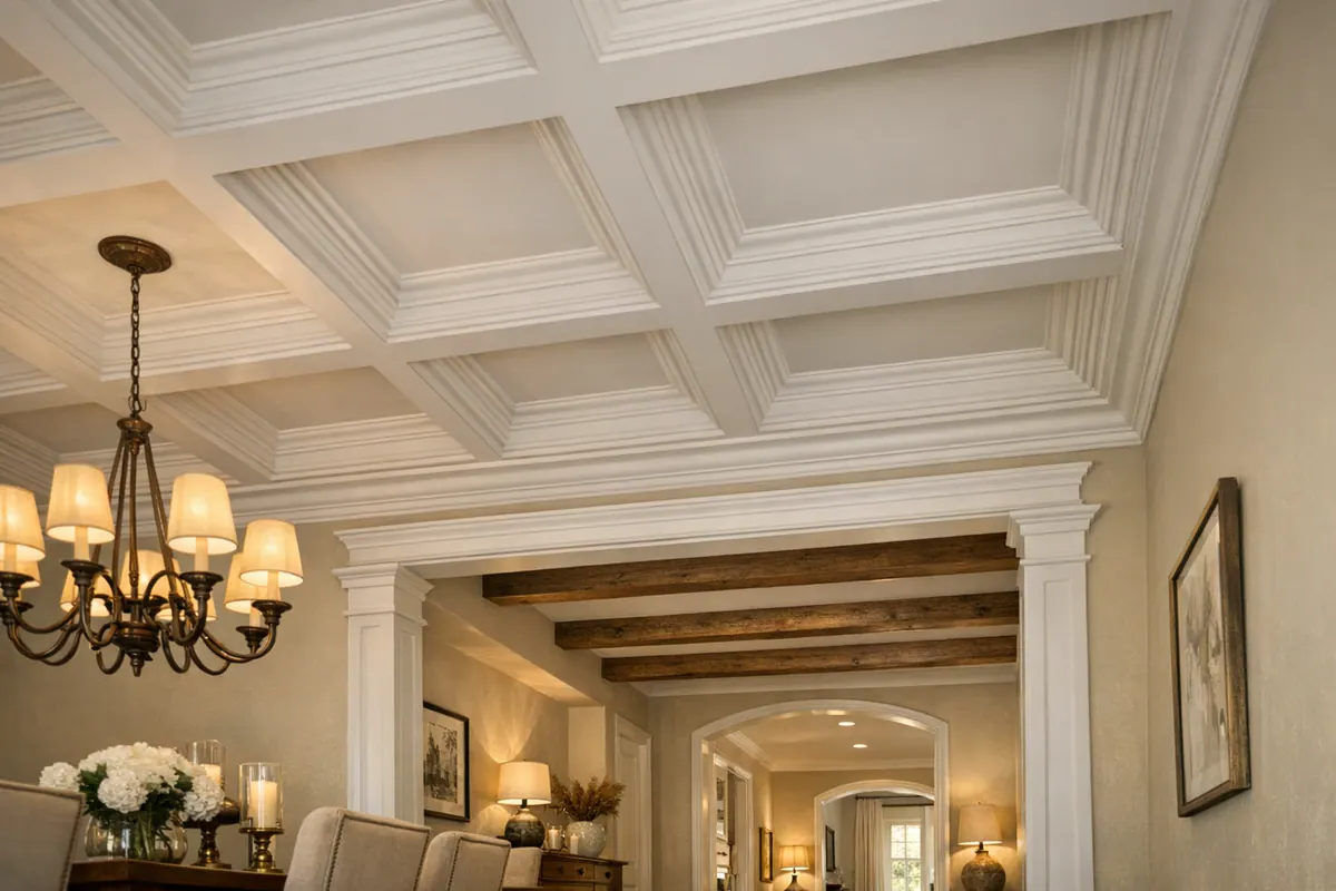 Coffered Grid Versus Parallel Faux Beams