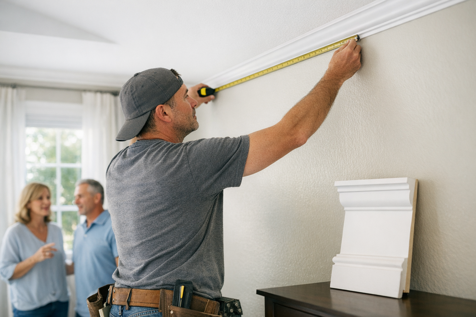 Measuring Ceiling Line Before Cutting Trim