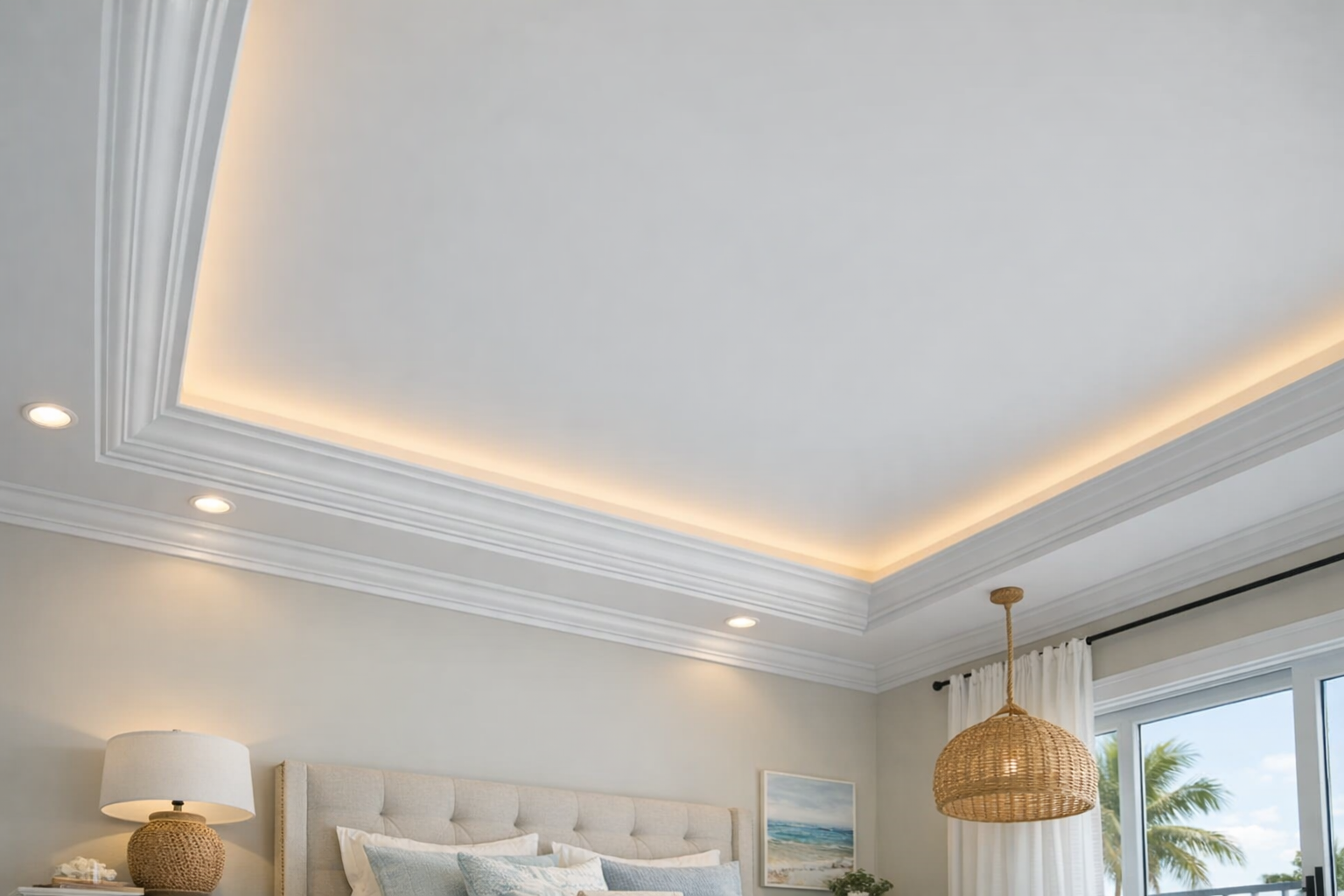 Tray ceiling perimeter crown and depth