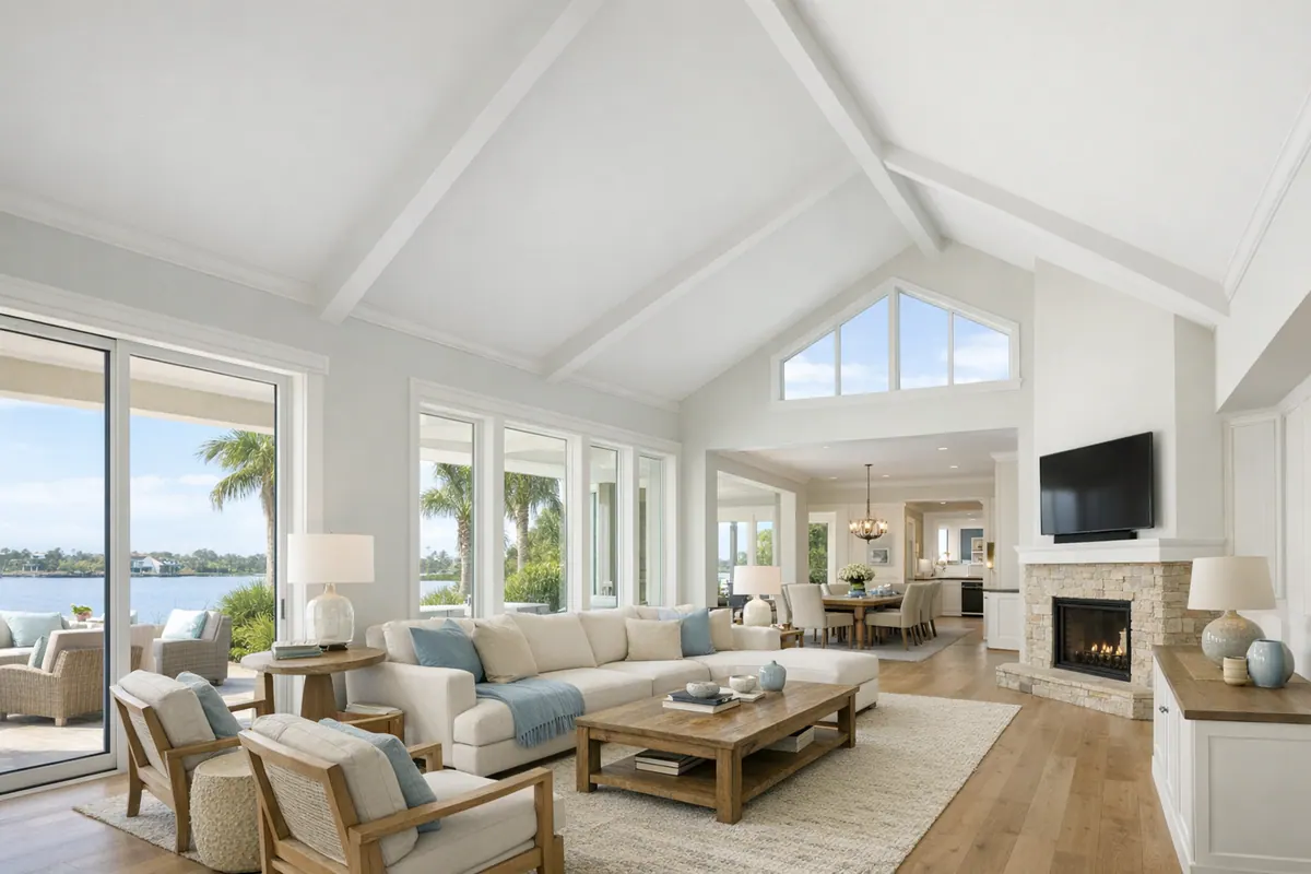 Vaulted ceiling with restrained trim solution