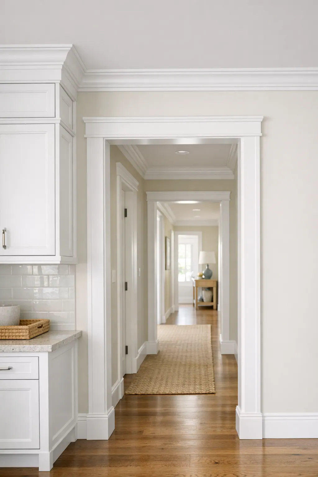 Coordinated crown, casing, baseboards, and cabinets