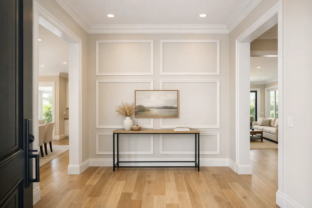 Foyer Accent Wall Seen From Two Rooms