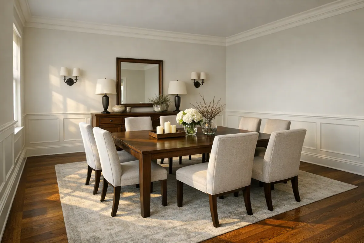 Formal dining room wainscoting as anchor