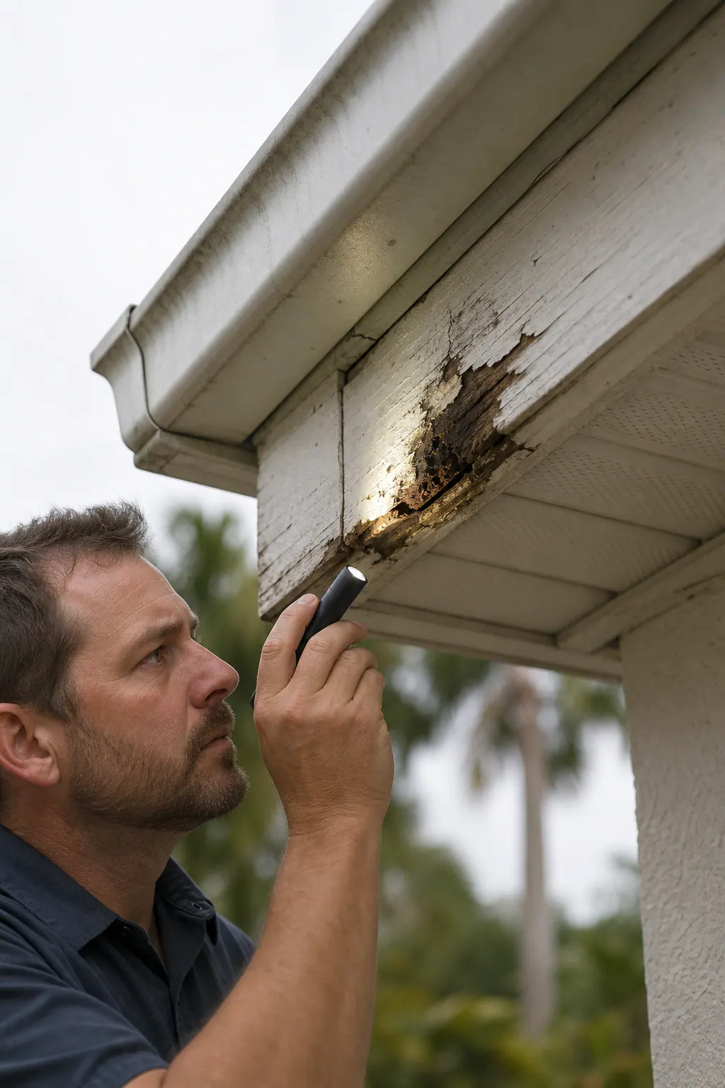 Inspecting Rotted Fascia and Open Joint