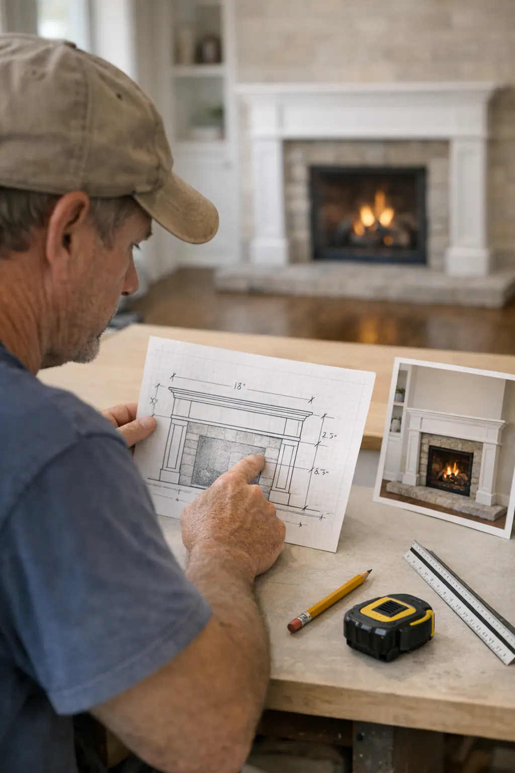 Measured Fireplace Elevation Planning