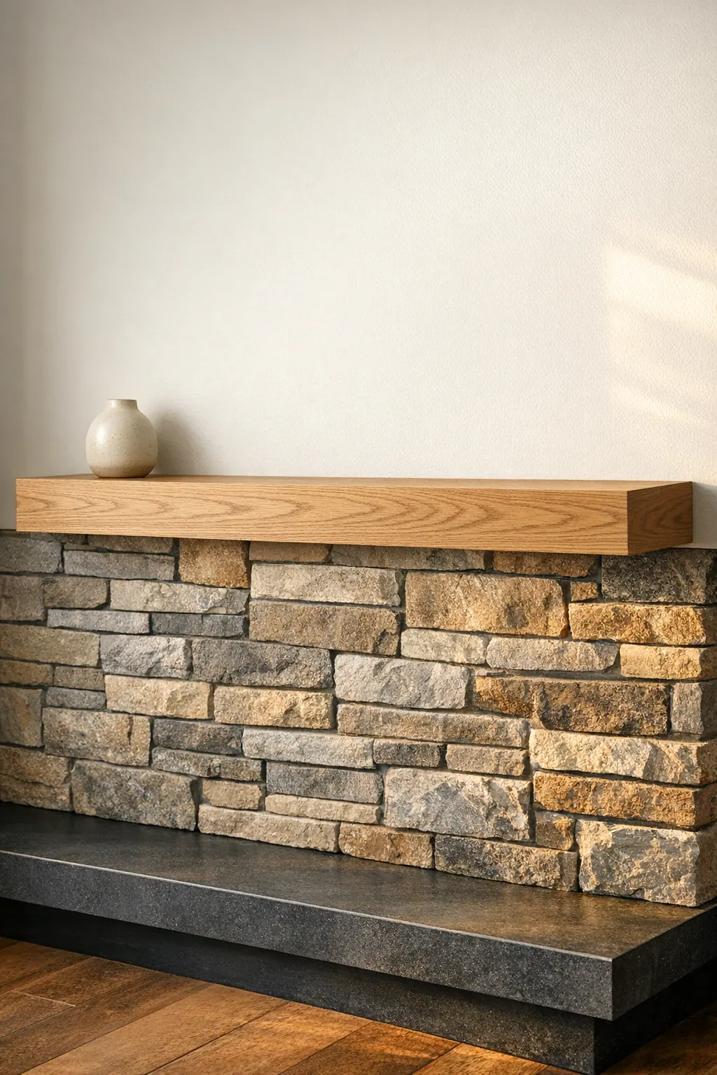 Shelf-Only Mantel Above Stone