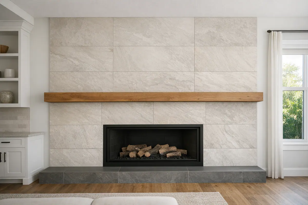 Balanced Mantel for a Wide Fireplace Wall