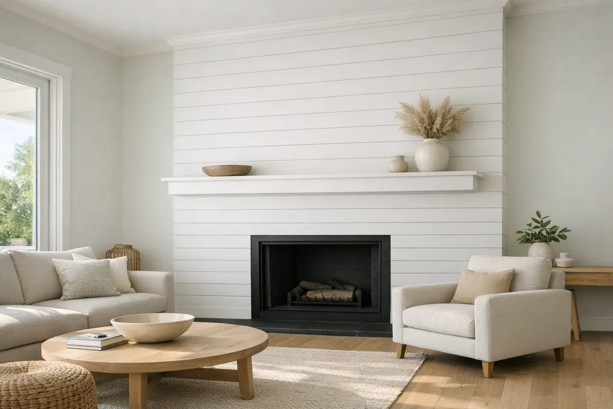 Shiplap Fireplace Wall With Mantel