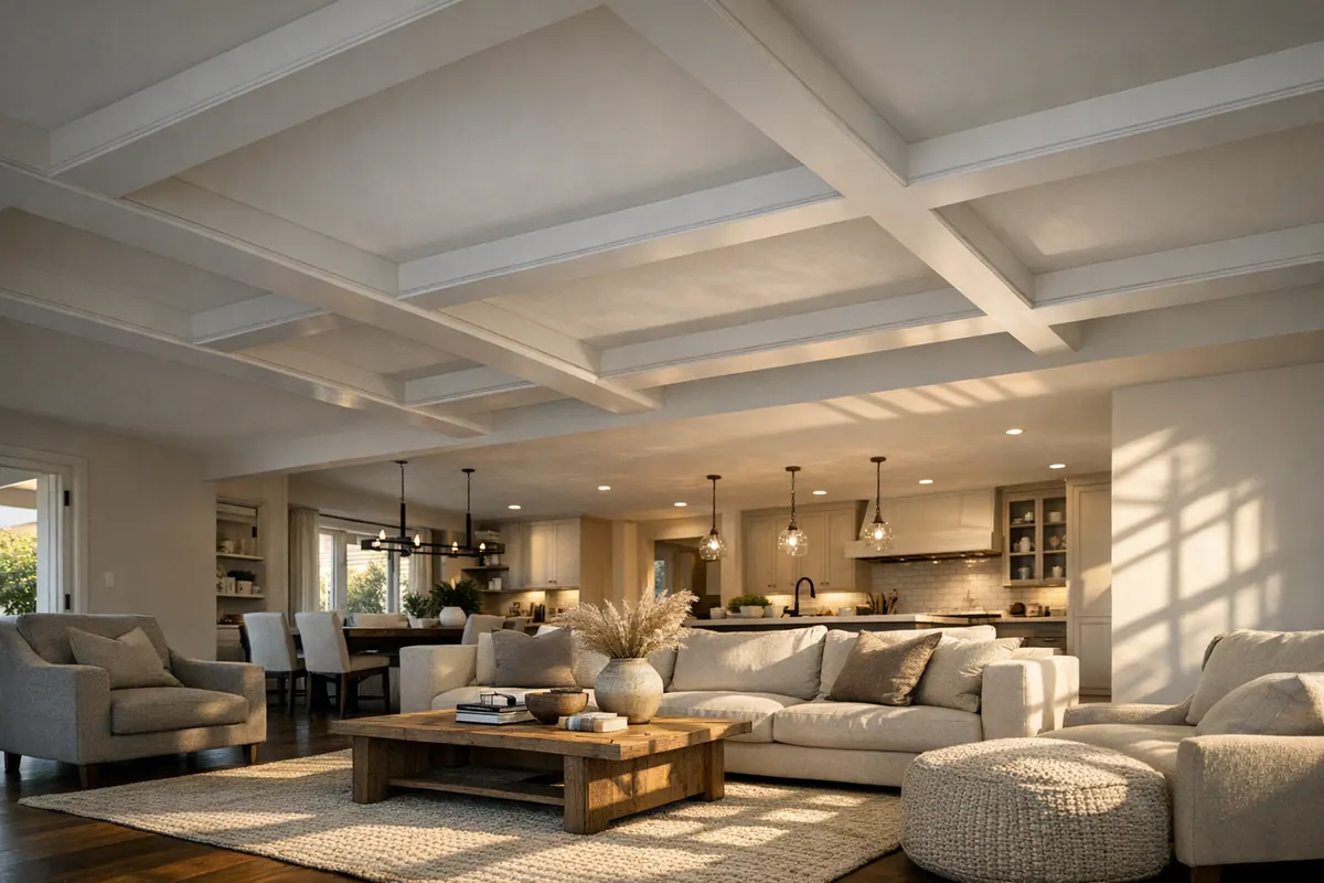 Ceiling Beams Define Seating Zone