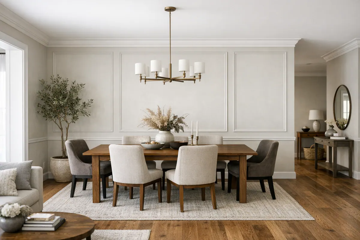 Accent Wall Trim Anchors Dining Area