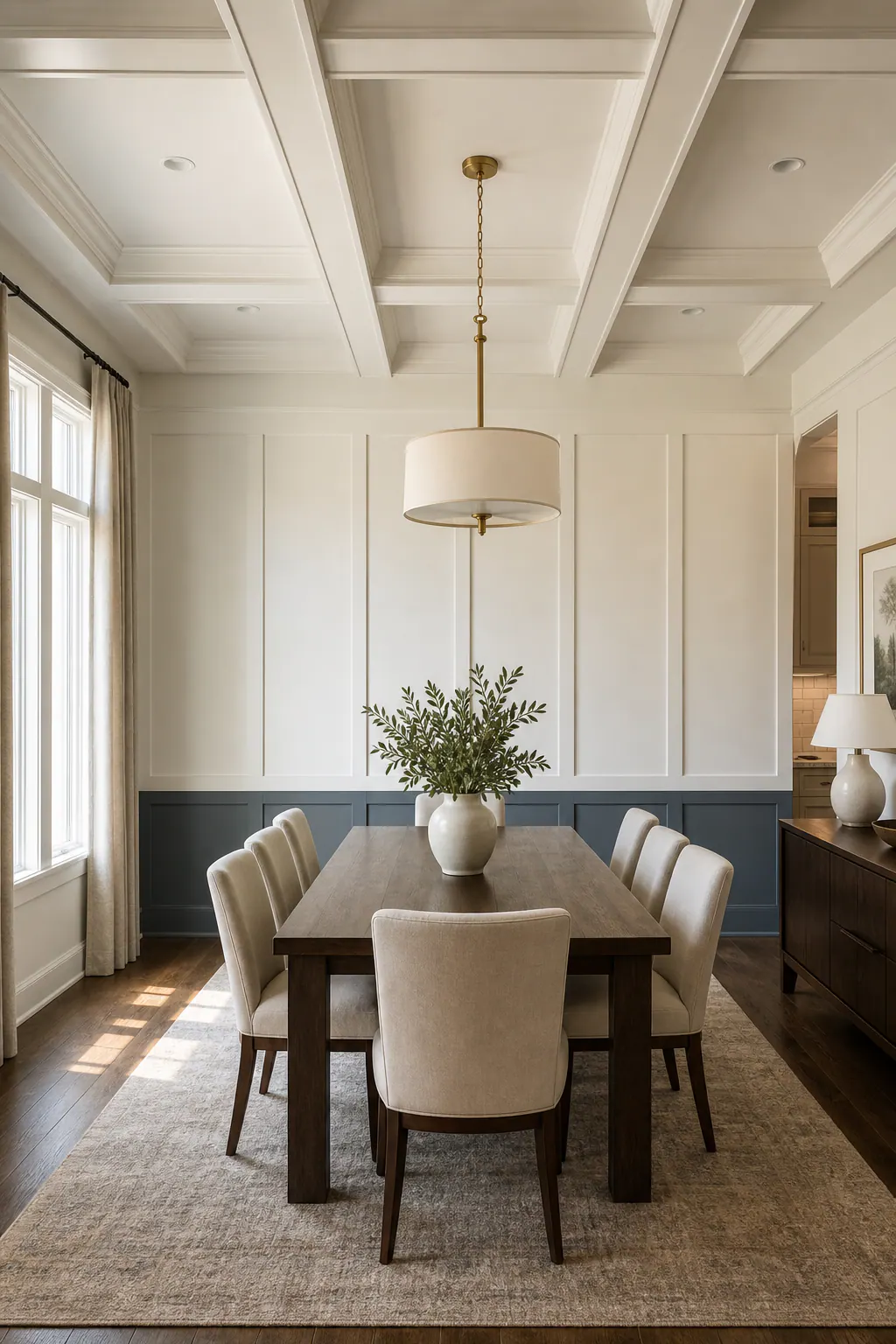 Wall Paneling and Ceiling Beam Feature
