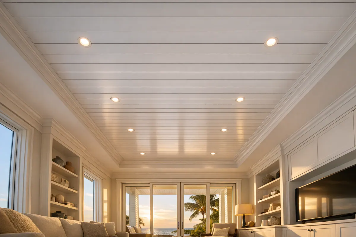 Shiplap Ceiling With Intentional Lighting