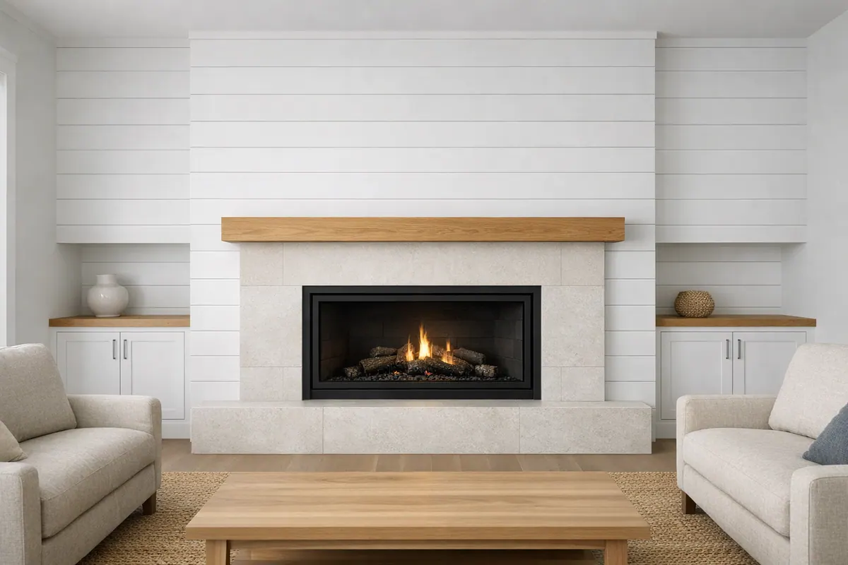 Shiplap Fireplace With Safe Surround