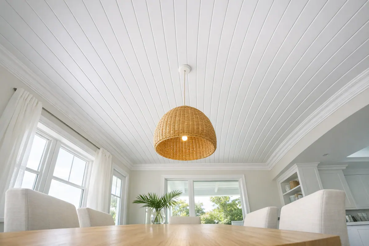 Shiplap Ceiling Over Dining Area