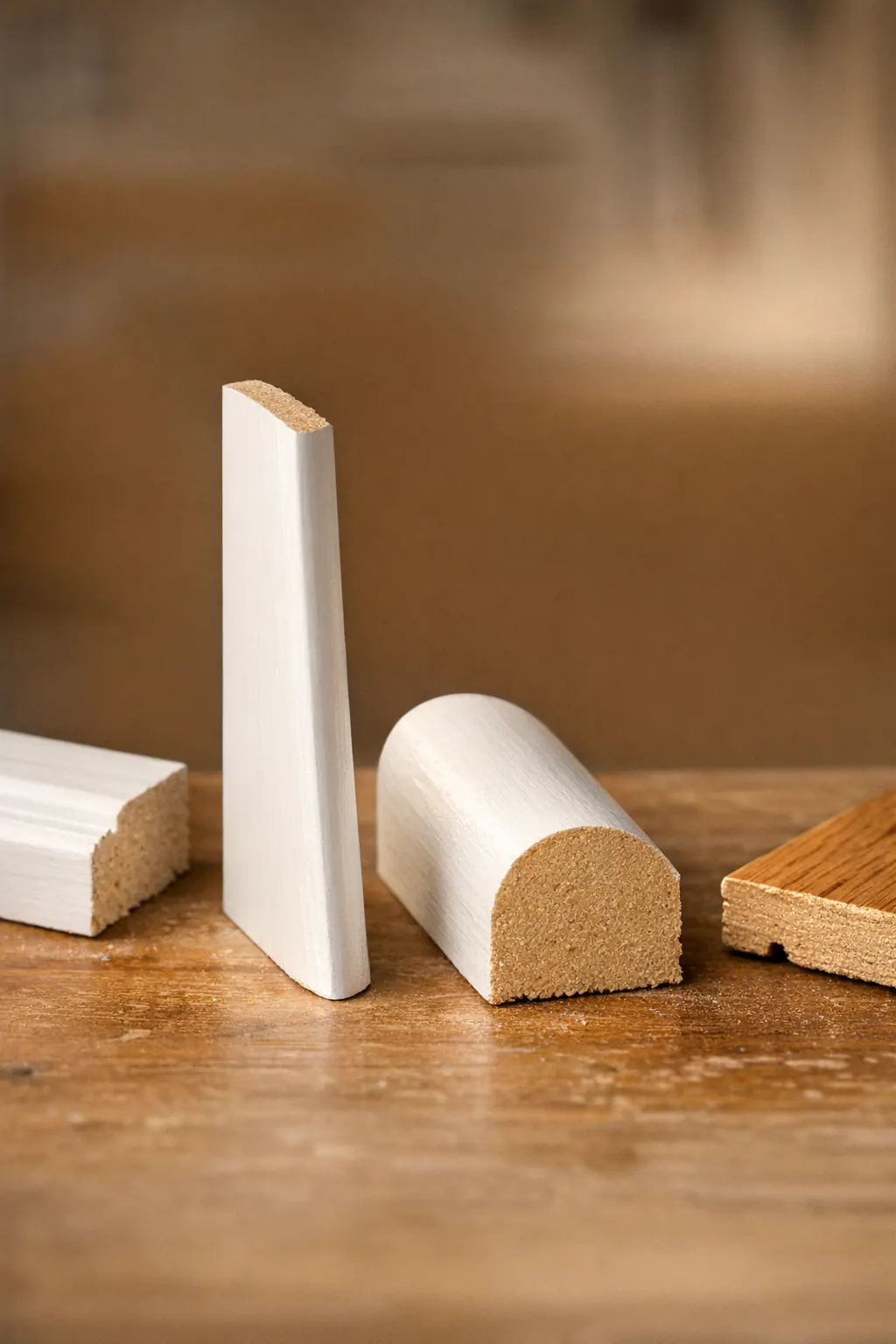 Cross-section profiles on carpenter workbench