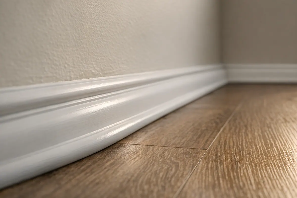 Quarter round hiding uneven wall line on laminate floor