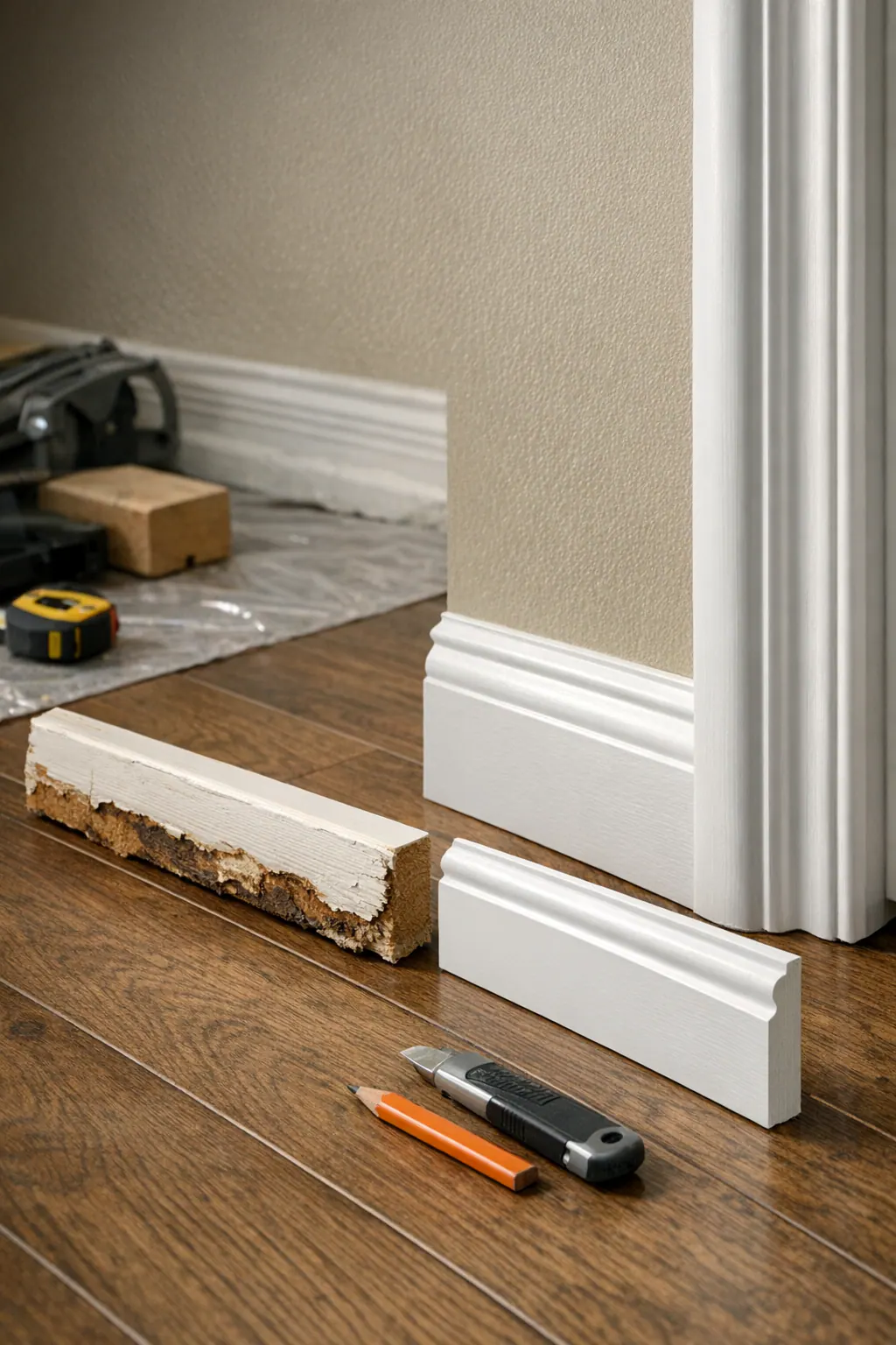 Supporting 5 Replacing Damaged Baseboard With