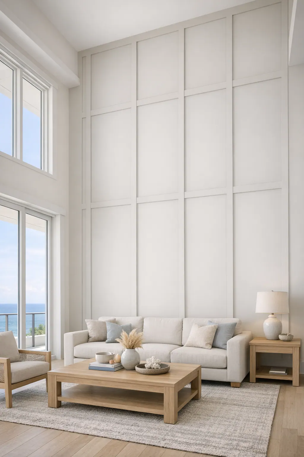 Full-Height Paneling in a Tall Living Room