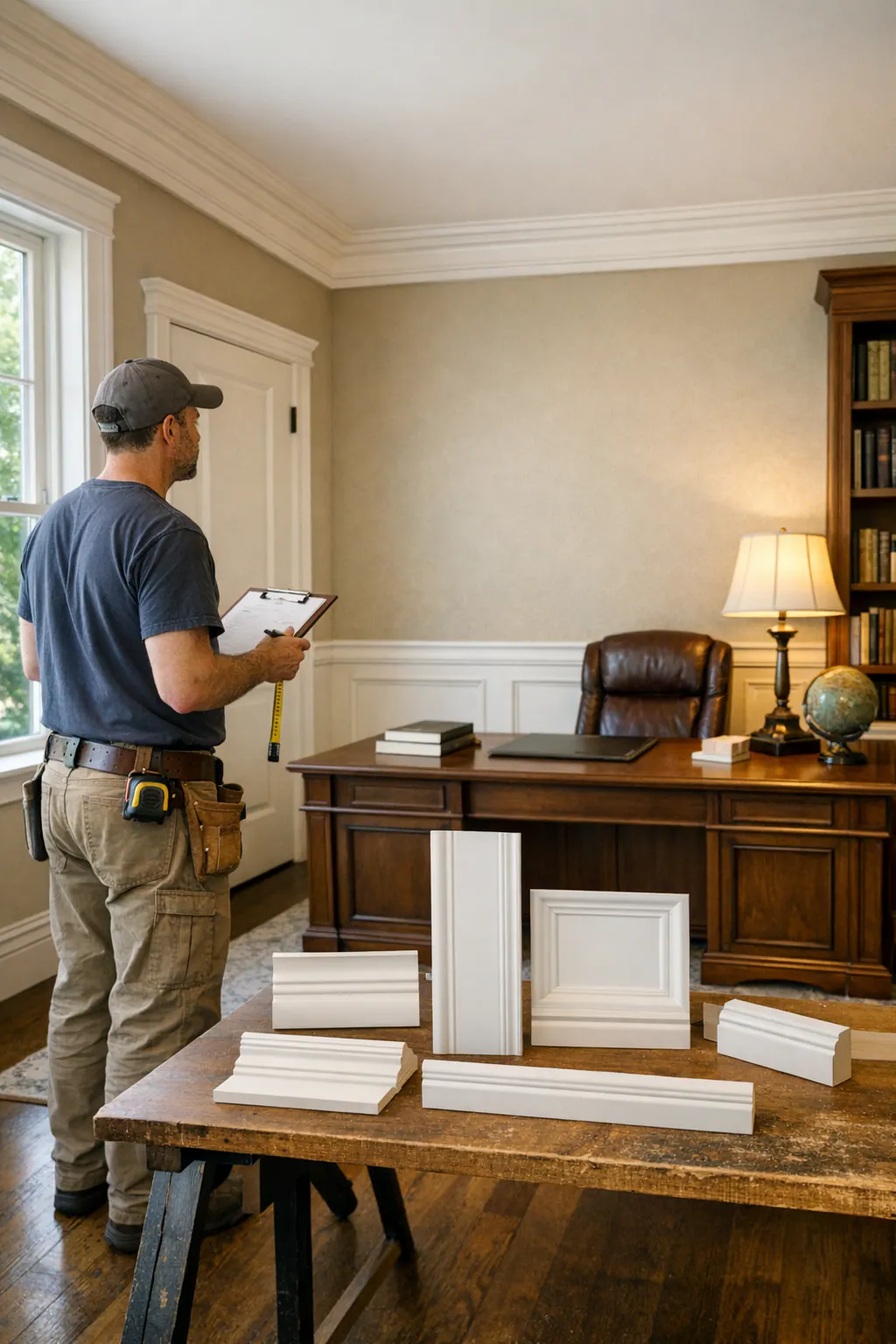 Finish Carpenter Reviewing Office Wall